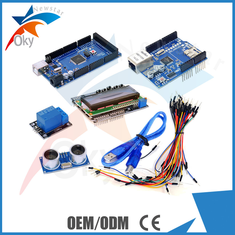 ชุดอุปกรณ์ Oem Box Arduino Starter Kit ส่วนประกอบอิเล็กทรอนิกส์อีเทอร์เน็ต W5100 Mega 2560 R3